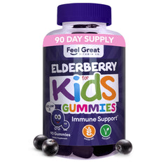 The Feel Great Vitamin Co elderberry gummies for kids bottle, ideal for immune-support routines
