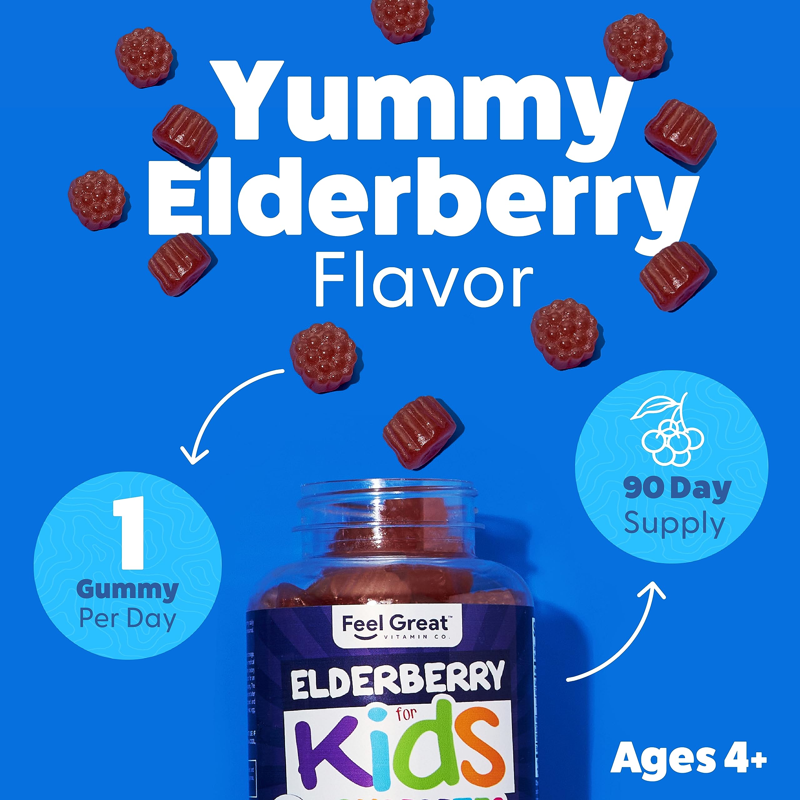 Feel Great Vitamin Co elderberry gummies for kids vitamin C and zinc label