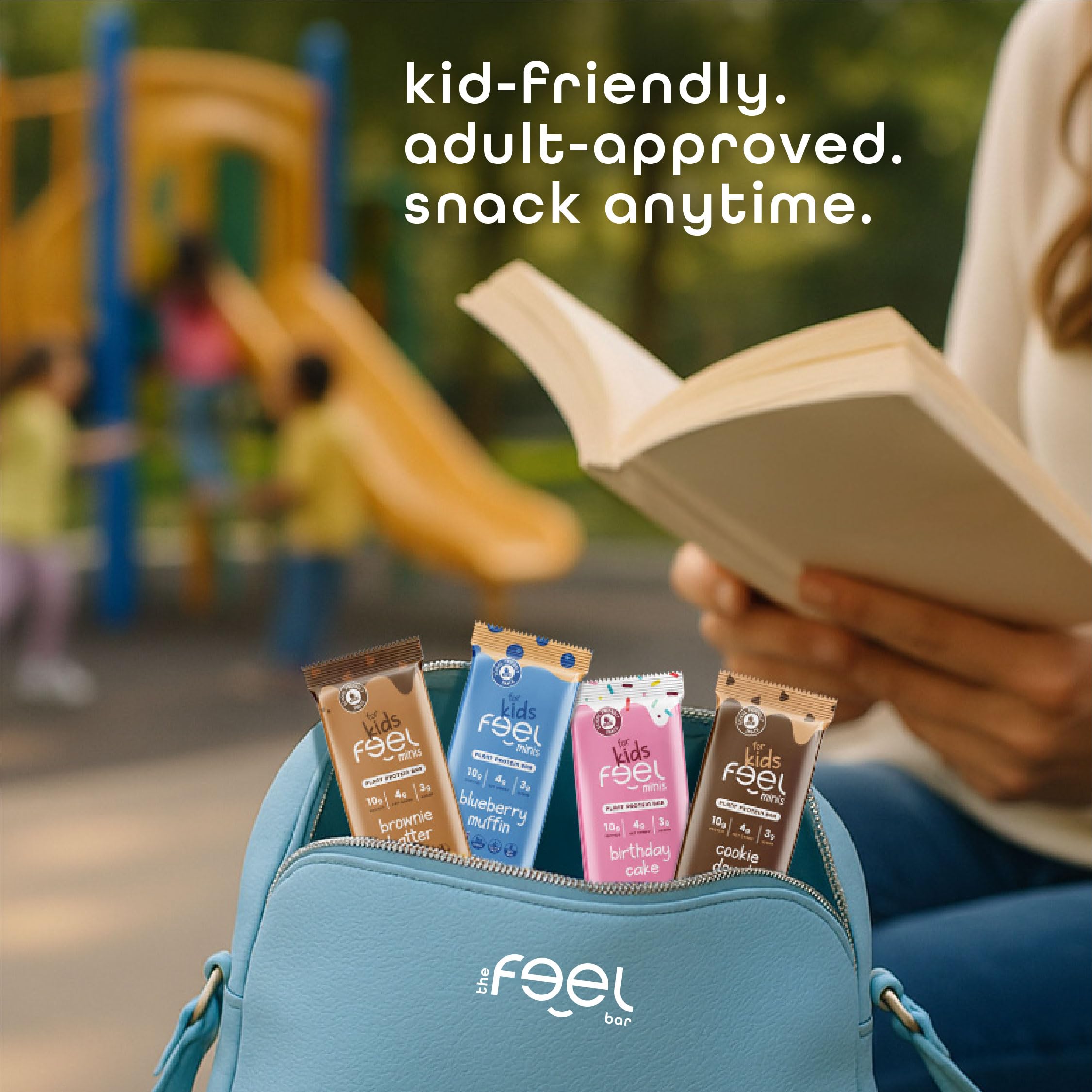 FEEL Kids Protein Bars Minis ingredients visual with dates and vegetables