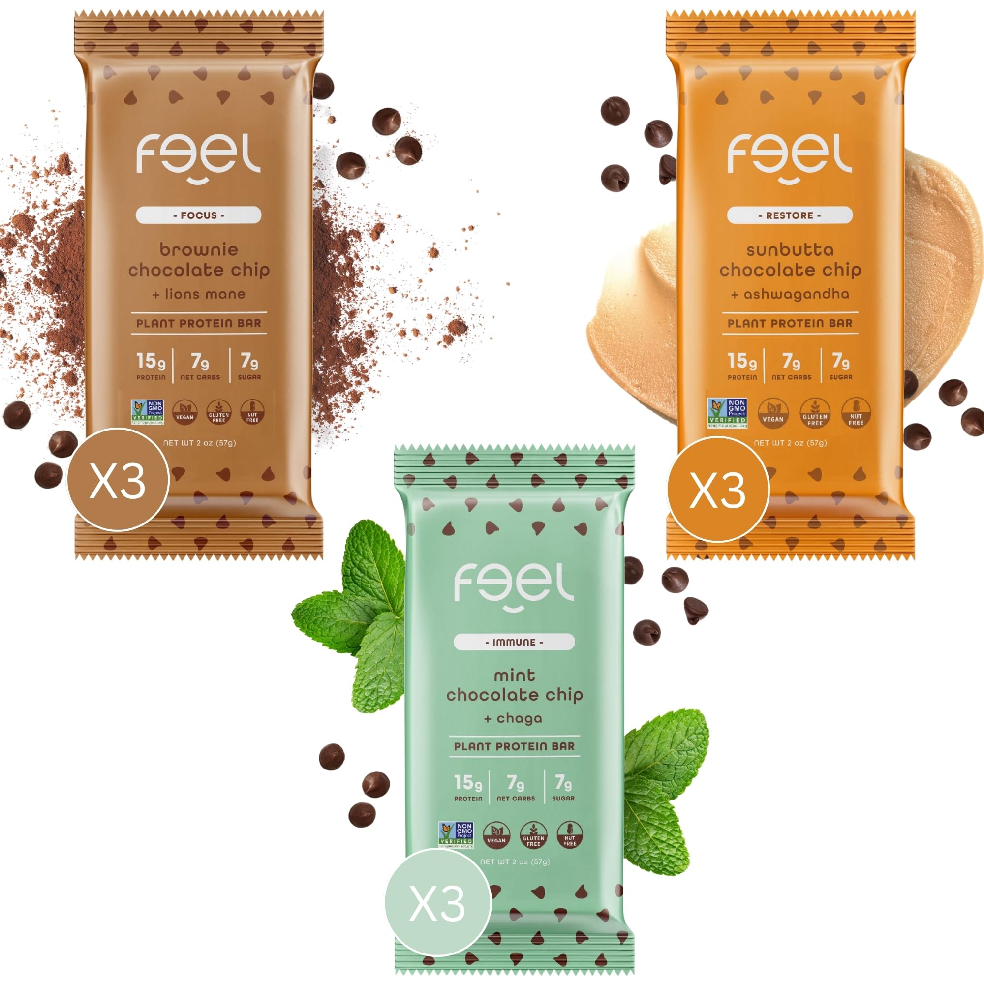 FEEL vegan protein bars Chocolate Lovers pack showing rich chocolate flavor for a guilt-free craving