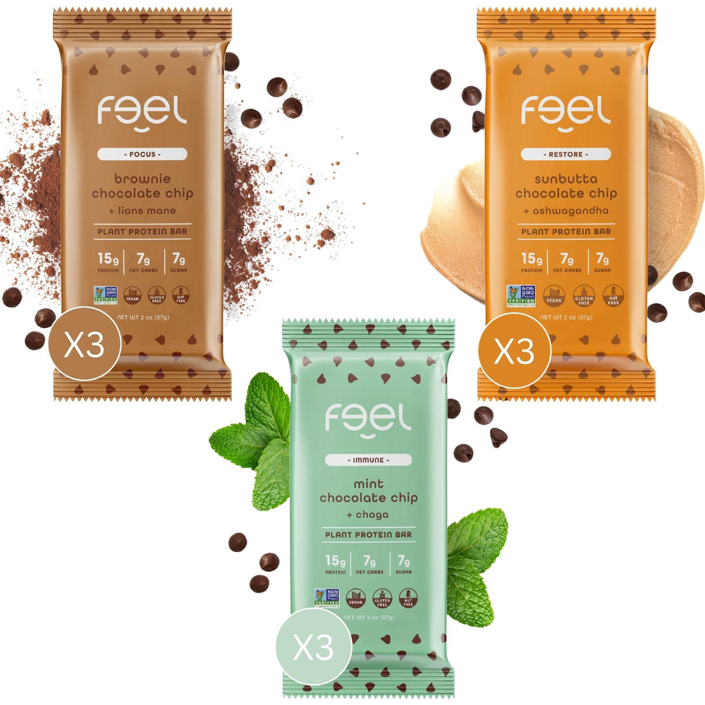 FEEL vegan protein bars Chocolate Lovers pack showing rich chocolate flavor for a guilt-free craving