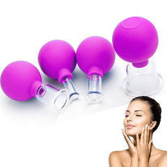 FeelFree Sport glass facial cupping set in rose red for full-face use and contouring.
