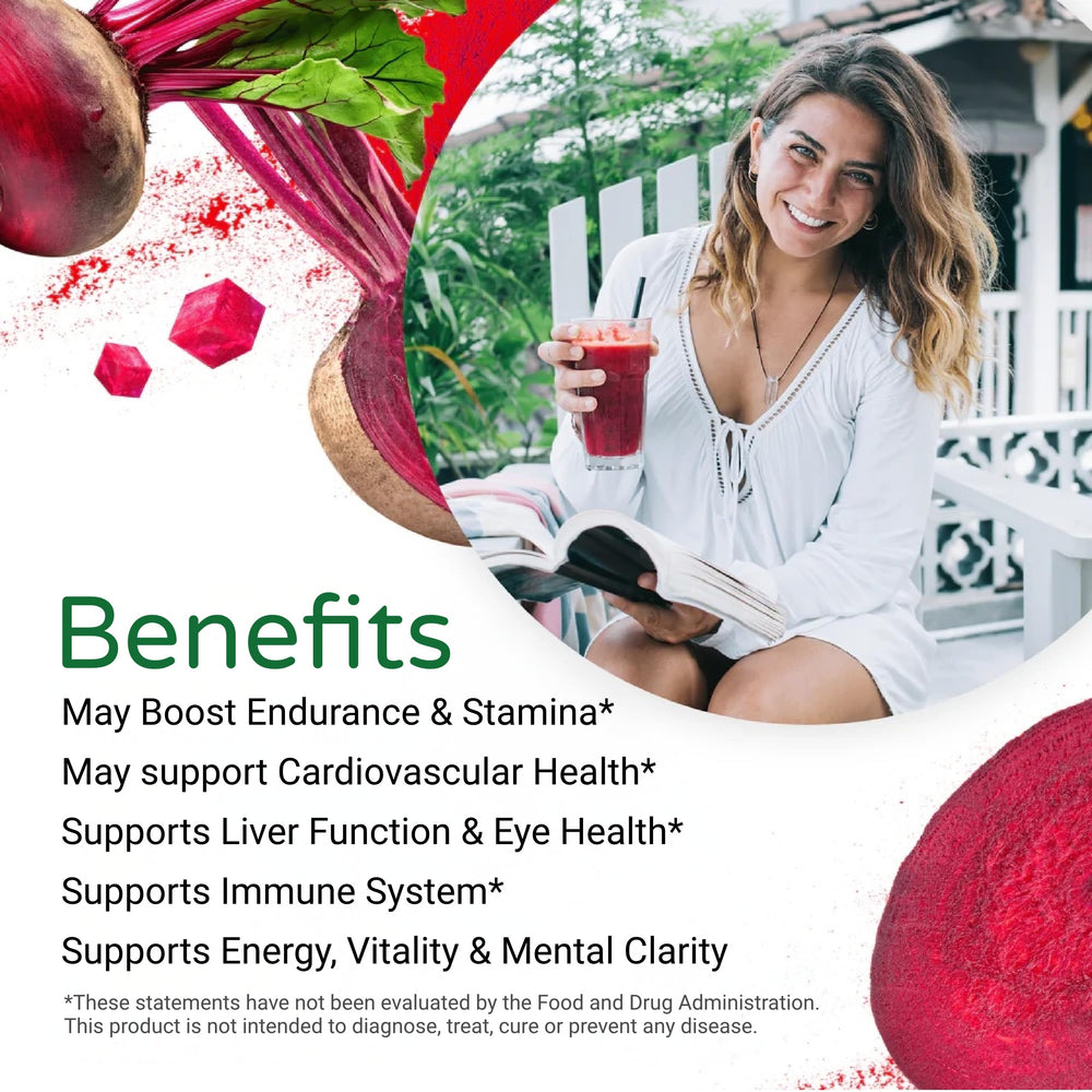 FEEL GOOD beetroot powder bottle closeup highlighting its fortified ingredients