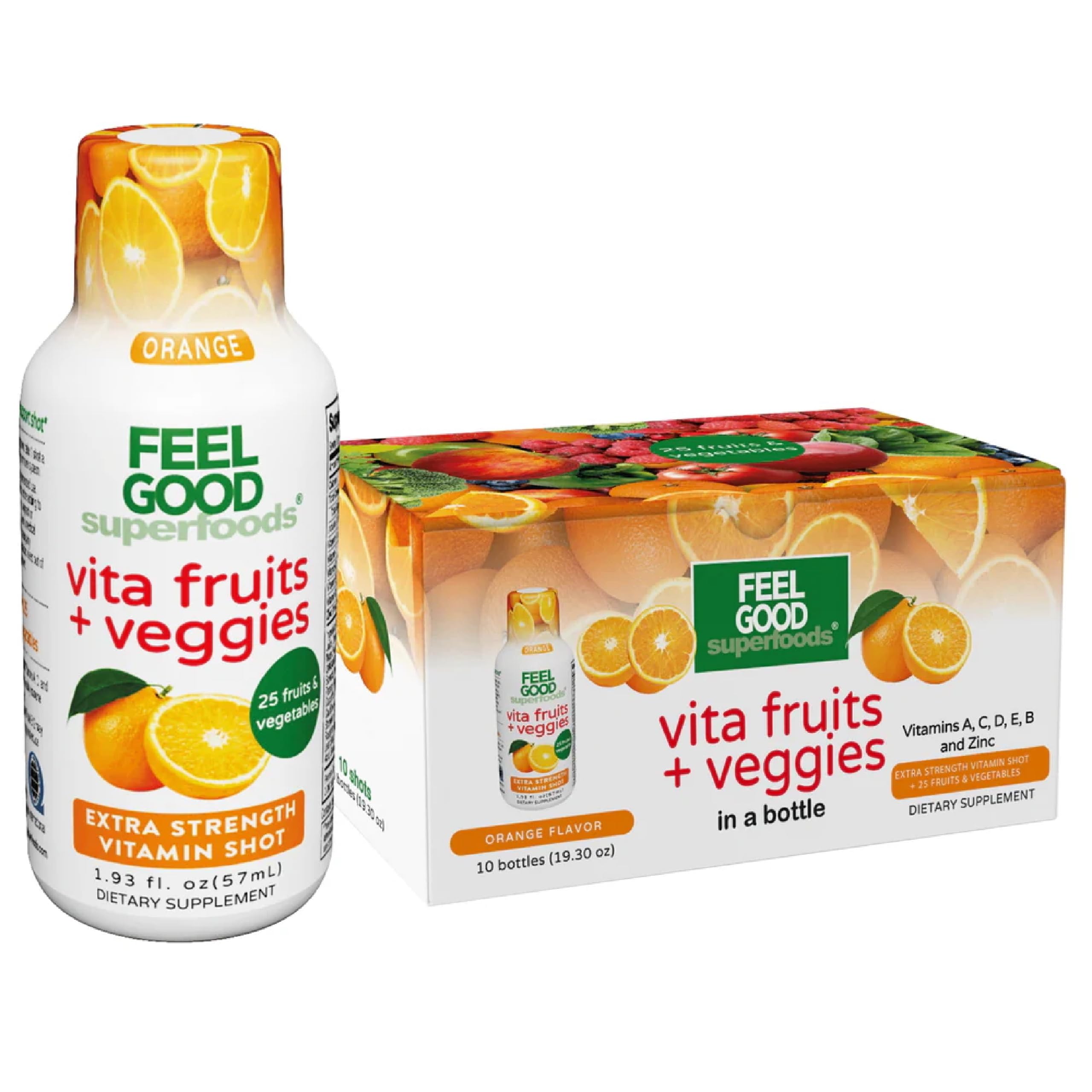 FeelGood orange immune shot bottle for convenient immune support on the go.