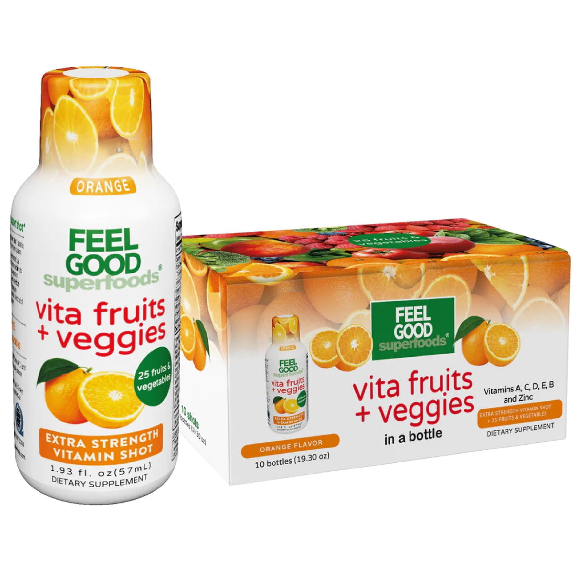 FeelGood orange immune shot bottle for convenient immune support on the go.