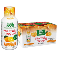 FeelGood orange immune shot bottle for convenient immune support on the go.