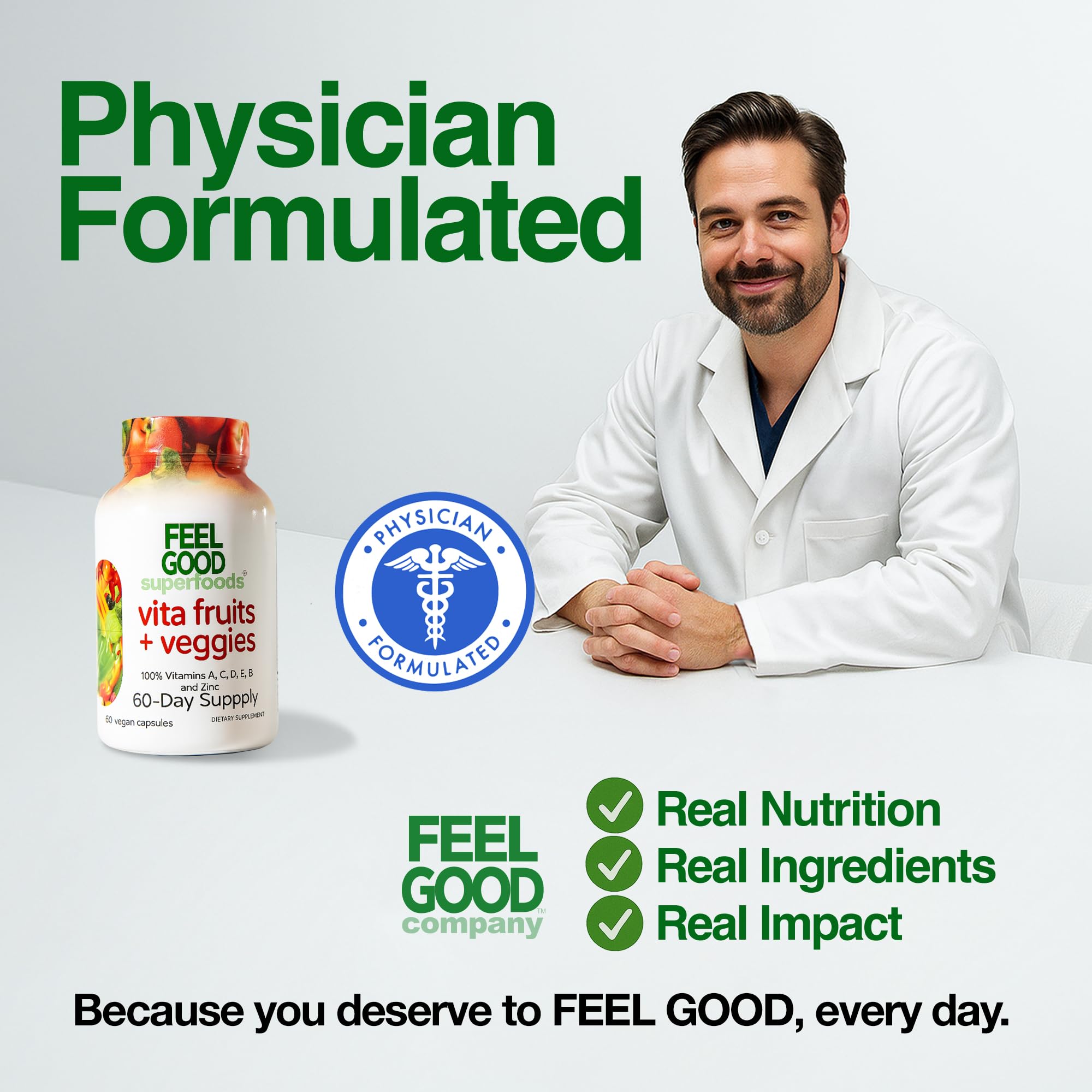 FeelGood Superfoods organic produce visuals reinforce natural nourishment.