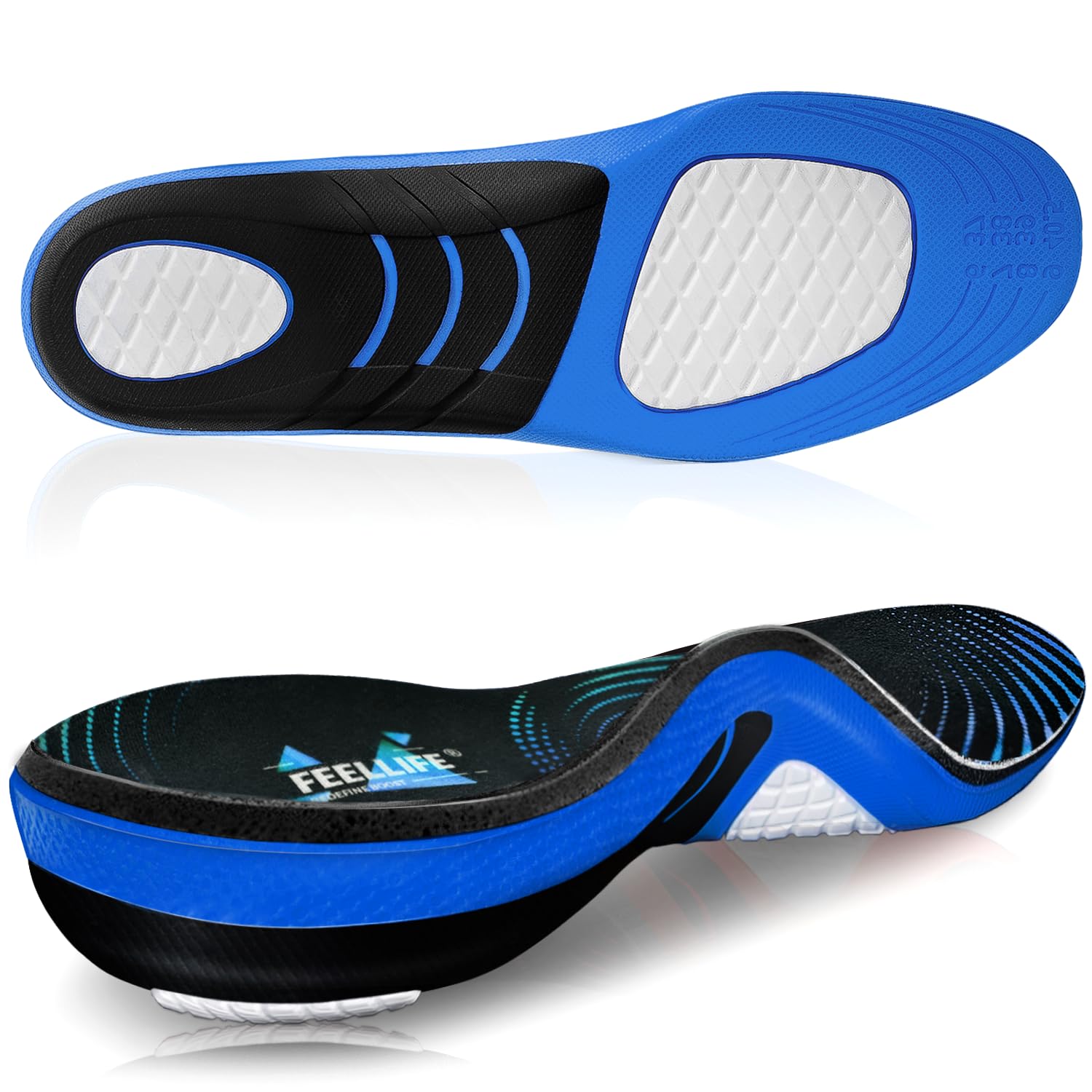 FEELLIFE arch support insole highlights the arch area for all-day comfort and stability