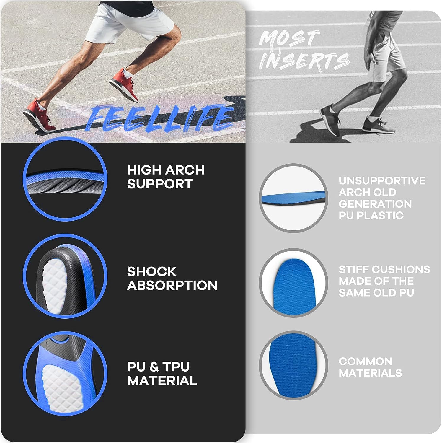 FEELLIFE TPU and GEL layer absorbs shock for quieter, smoother steps