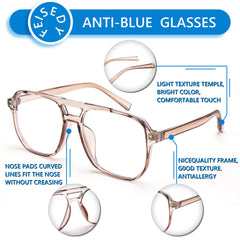 FEISEDY anti-blue light glasses, lifestyle shot, stylish comfort for long workdays.
