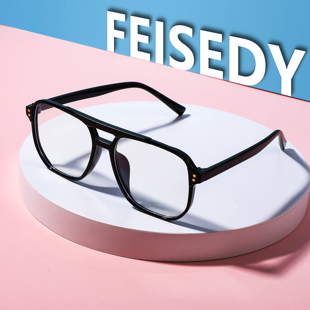 FEISEDY fashion square frame image emphasizes lightweight design and style