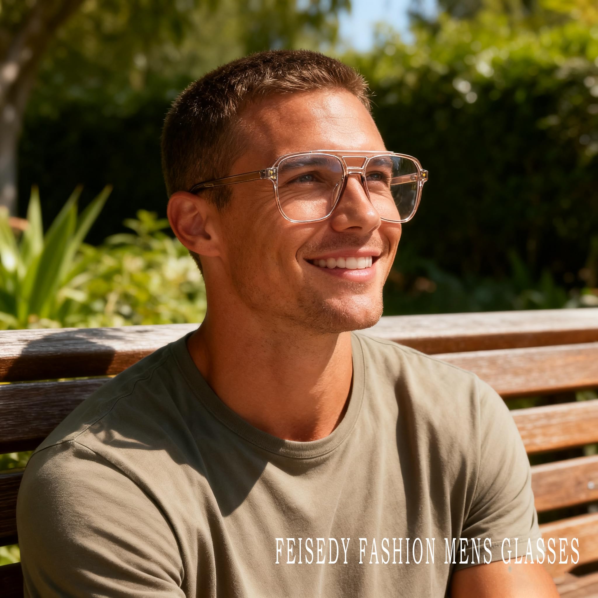 FEISEDY blue light blocking glasses, side view, lightweight square frame for all-day wear.