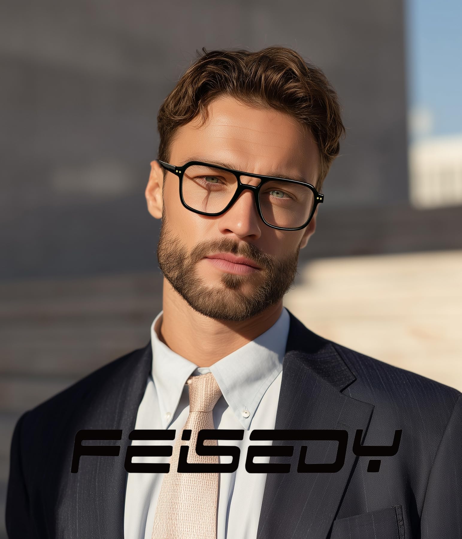 FEISEDY blue light blocking reading glasses reduce glare during digital work.