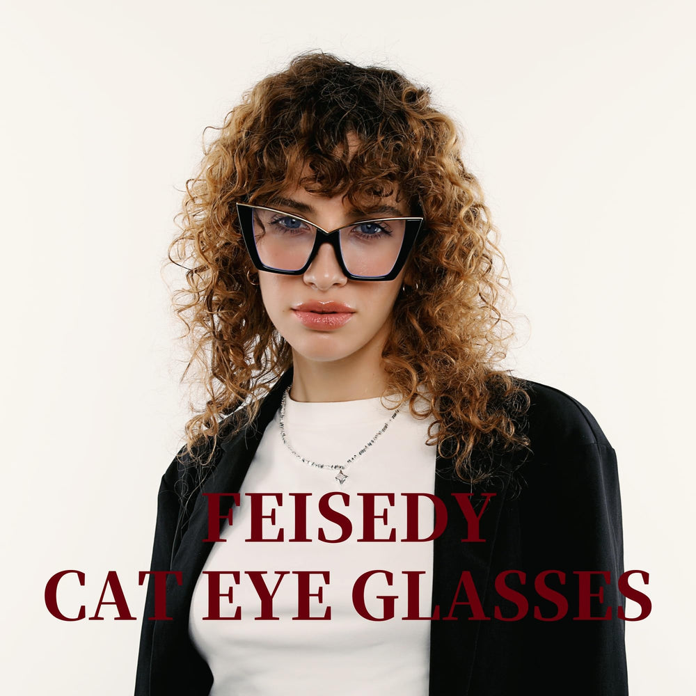 FEISEDY cat-eye oversized frame with nose pads for comfortable all-day wear.