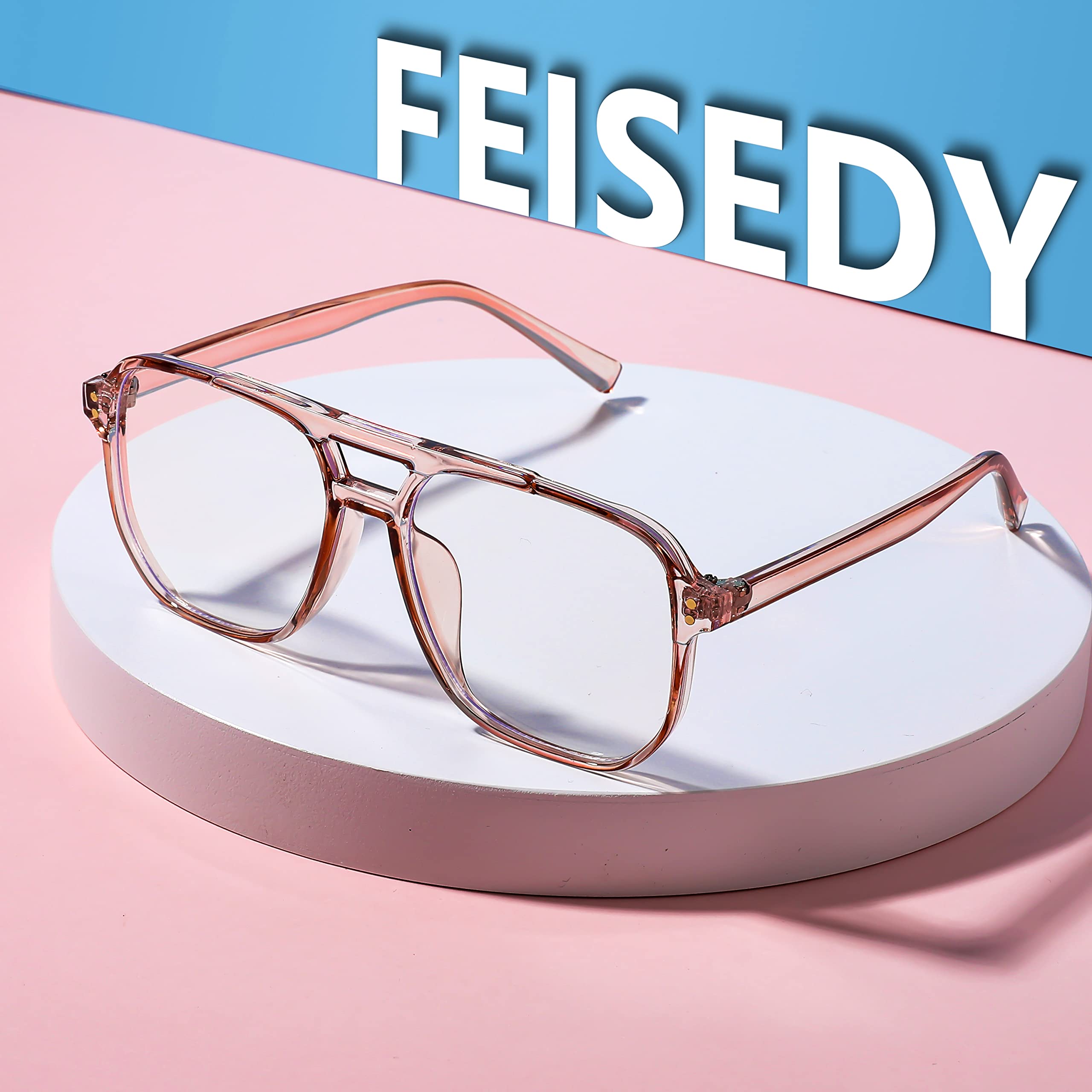 FEISEDY fashion square frame, lifestyle scene, modern nerd-style look with comfortable fit.