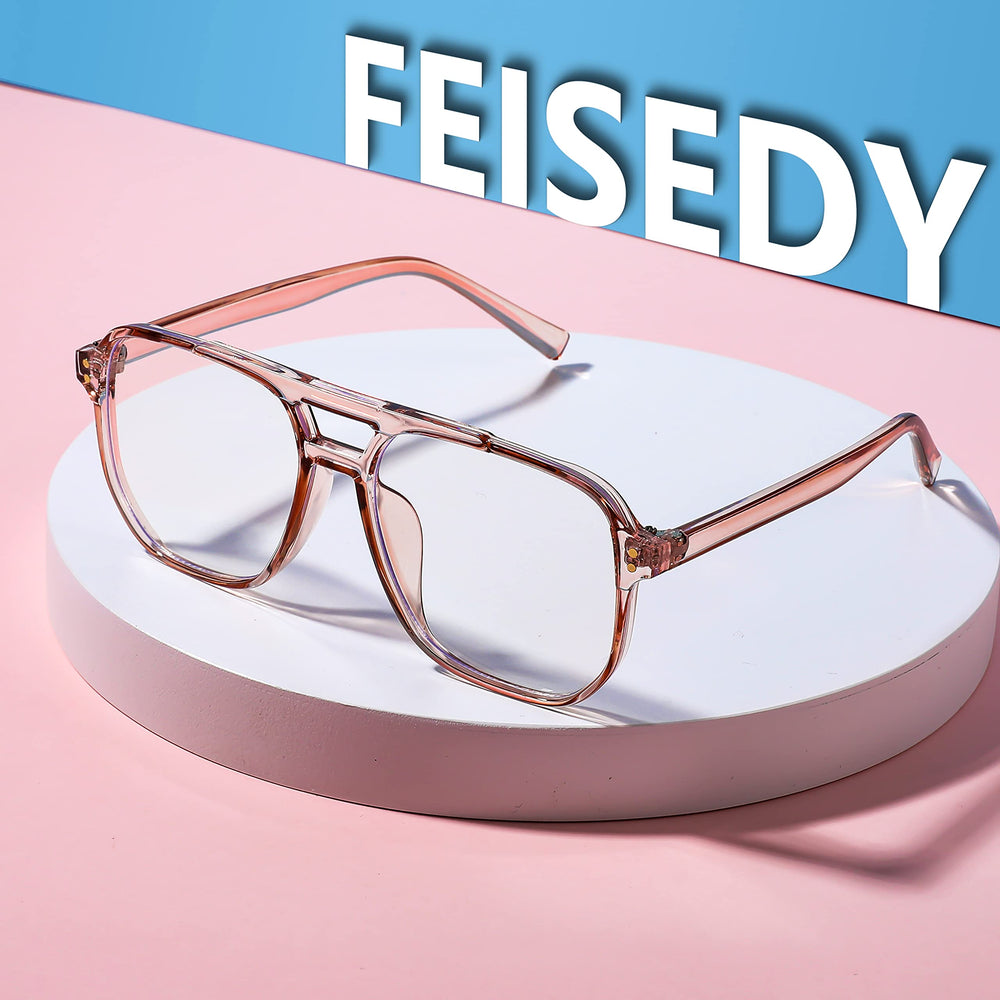 FEISEDY fashion square frame, lifestyle scene, modern nerd-style look with comfortable fit.
