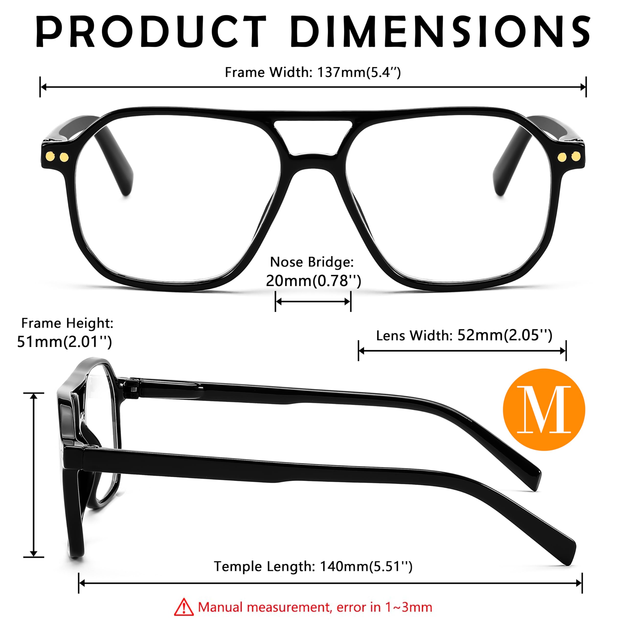 FEISEDY 52mm lens width and 137mm frame width for balanced fit.