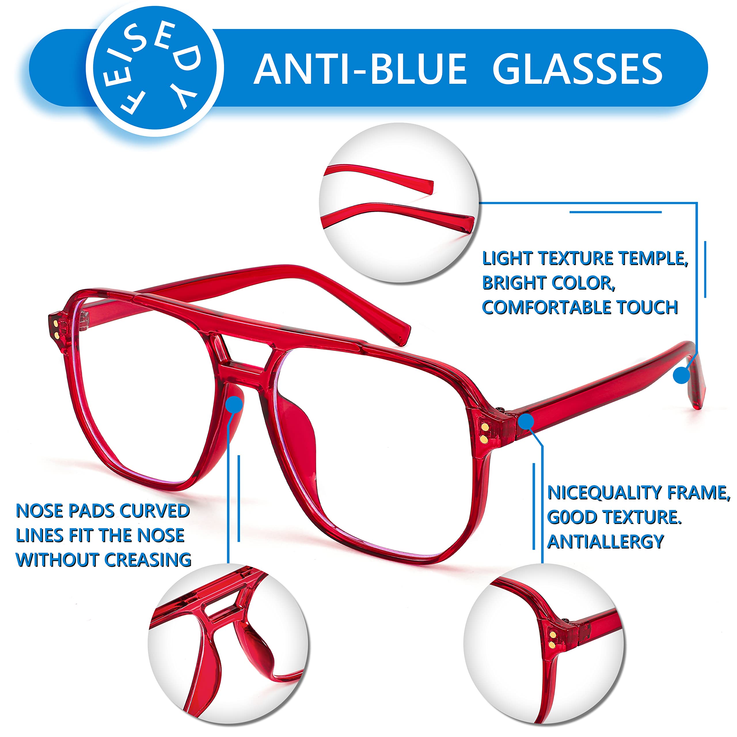 FEISEDY lightweight pilot glasses comfortable for hours of wear