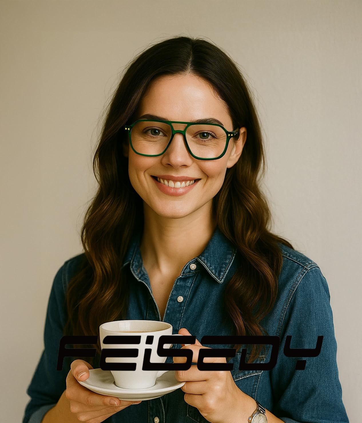 FEISEDY vintage square frames in green provide lightweight daily comfort