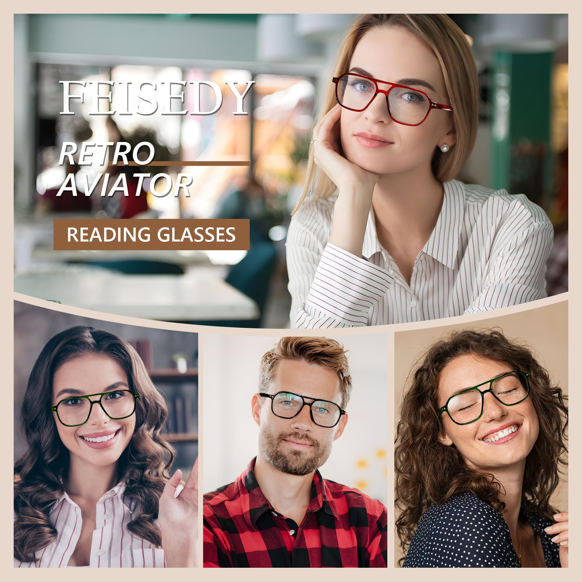 FEISEDY vintage square frames blend retro style with all-day comfort.