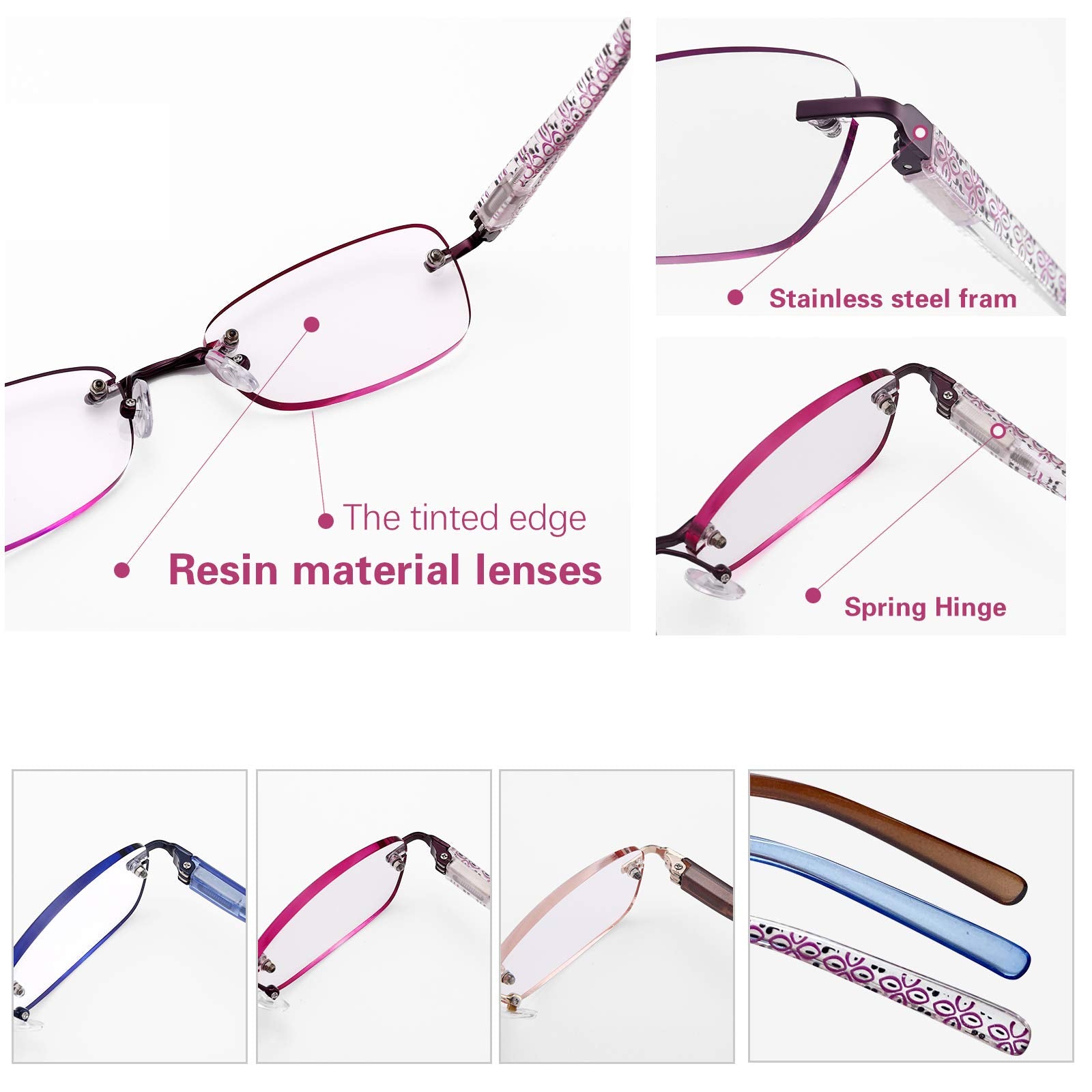 FEIVSN lightweight rimless glasses with resin lenses provide durable all-day comfort