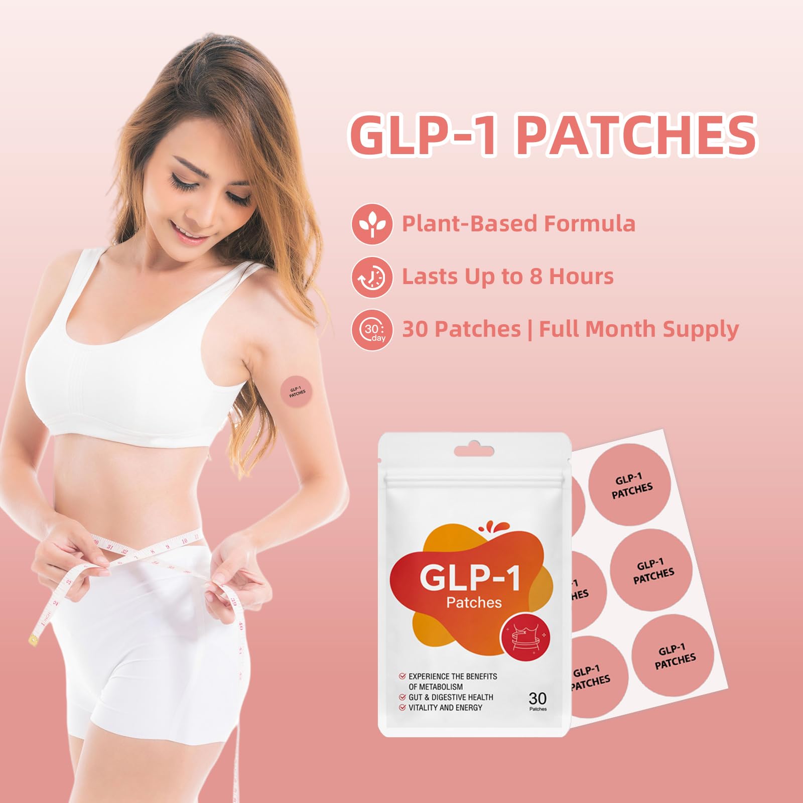 Fekux GLP-1 patches being applied to the arm for easy use.