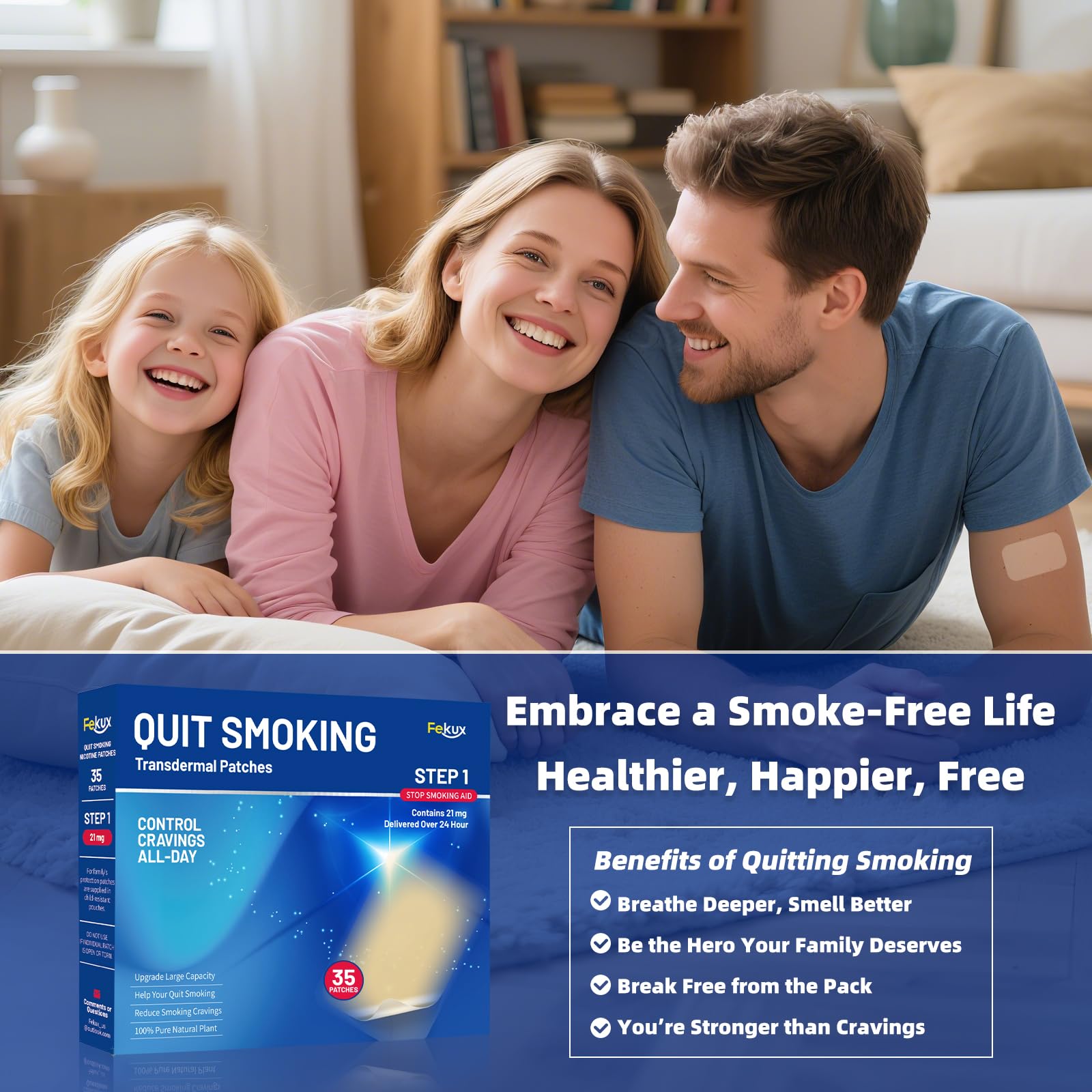 Fekux Quit Smoking Patch 24-hour delivery concept highlighting steady nicotine support