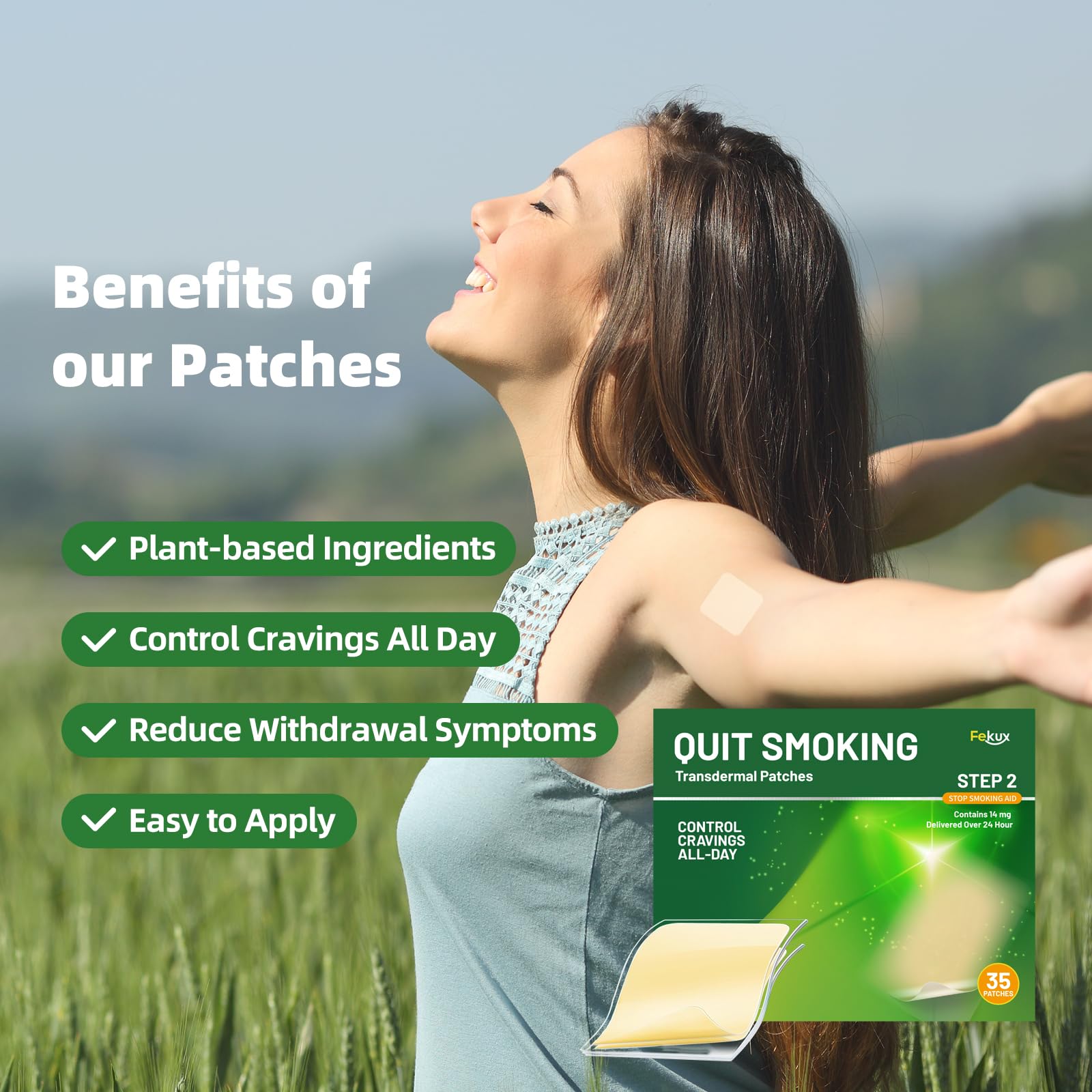 Fekux Quit Smoking Patches used discreetly on skin for daily convenience