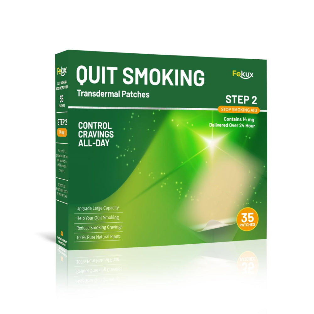 Fekux Quit Smoking Patches Step 2-14 mg on packaging for easy nicotine management