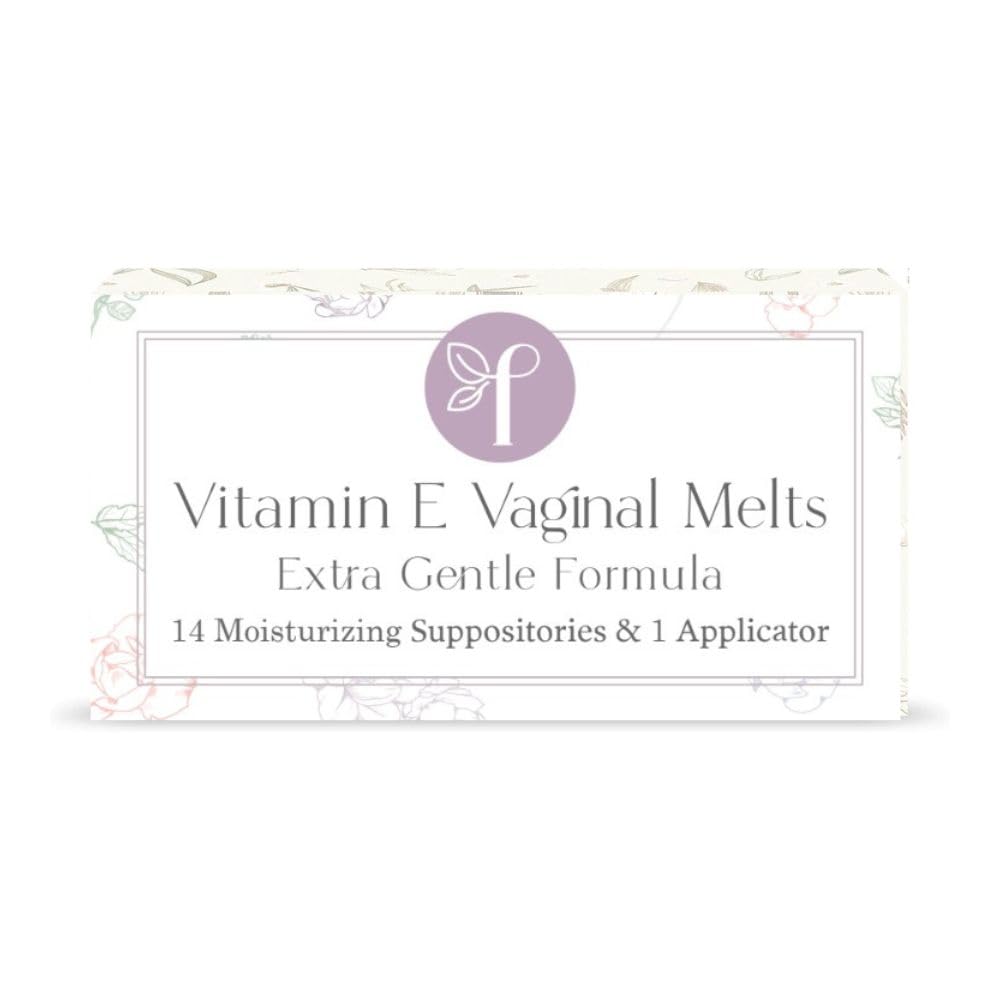 Femallay organic vitamin E vaginal melts box offers moisturizing support for sensitive skin.