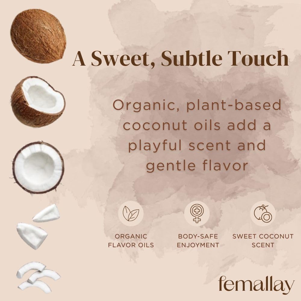 Femallay coconut melts close-up, ready to dissolve with body warmth for gentle moisture.