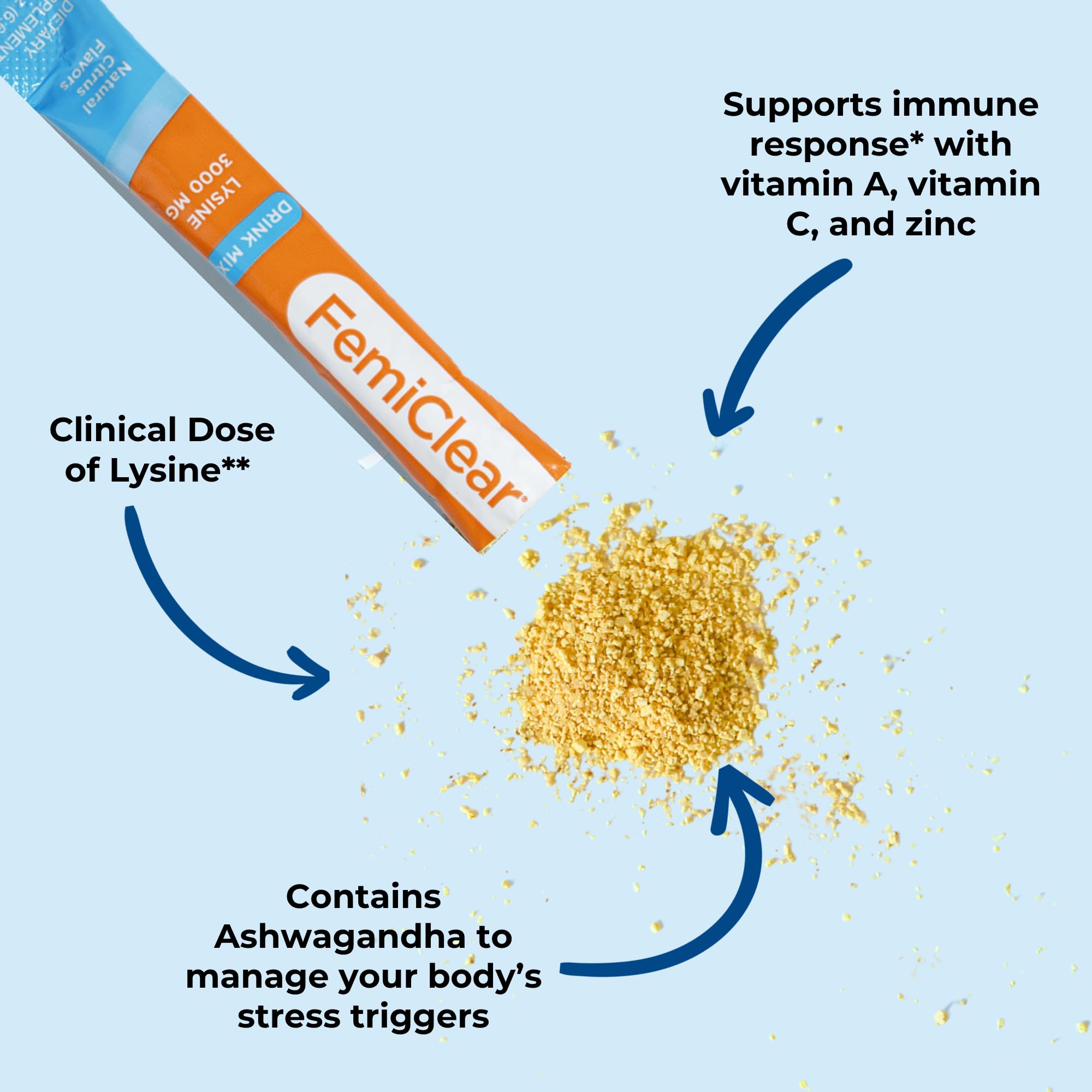 FemiClear HerpPro stick dissolves in water for a quick daily immune support routine.