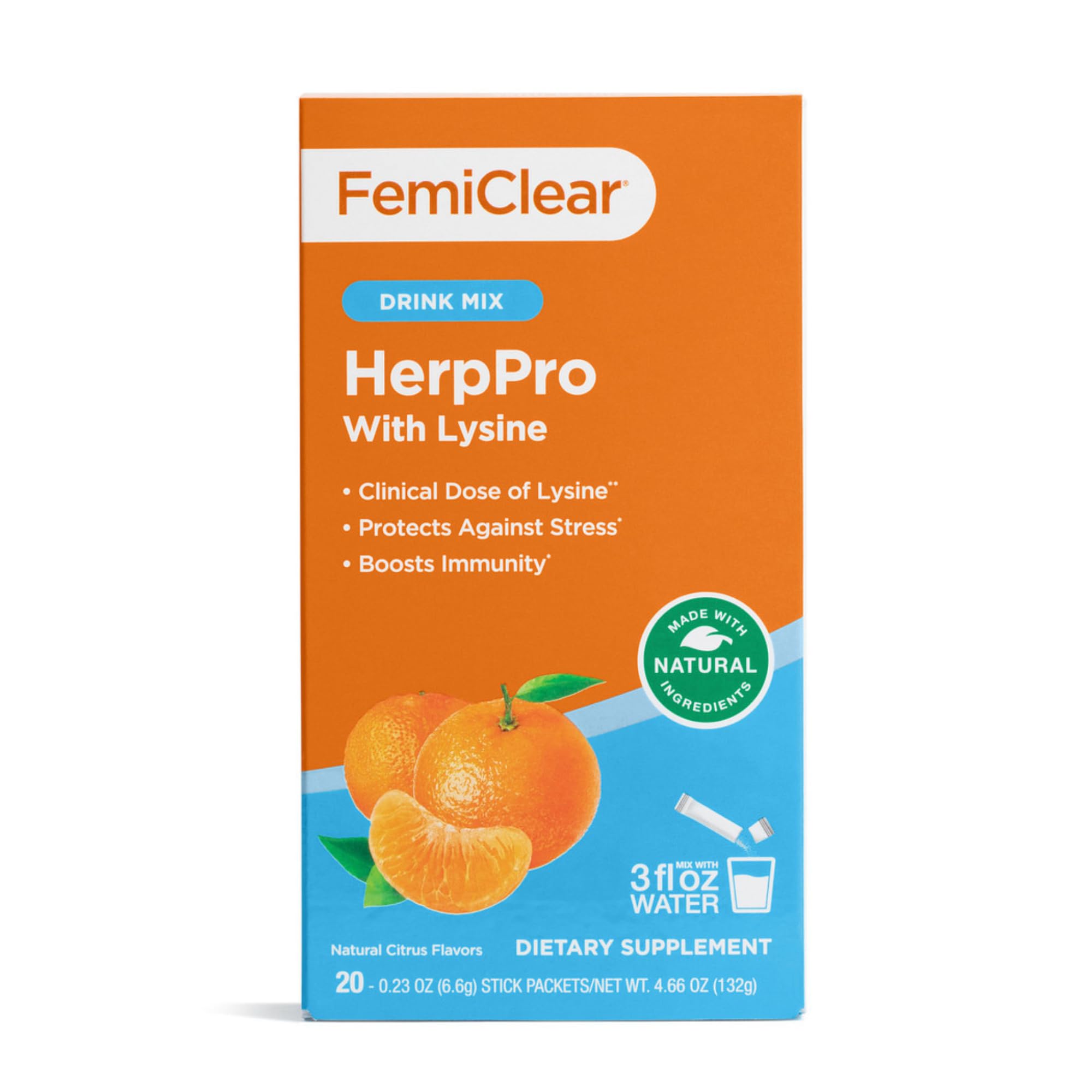 FemiClear HerpPro drink mix stick-pack ready for daily immune support on the go.