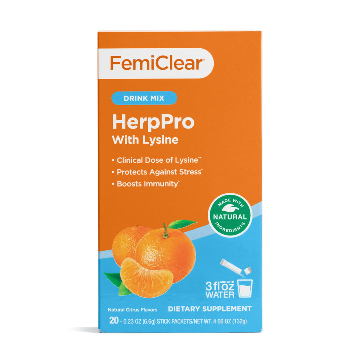 FemiClear HerpPro drink mix stick-pack ready for daily immune support on the go.