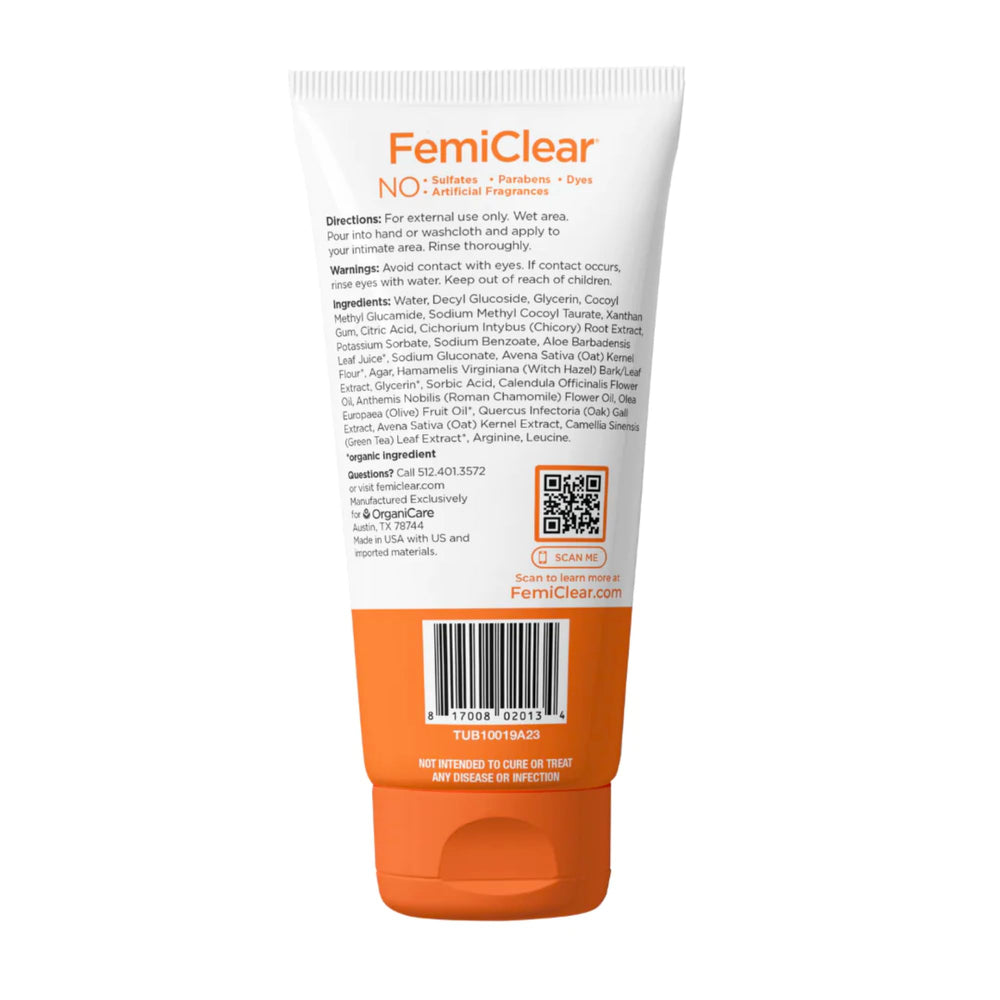 FemiClear soothing daily wash prebiotic blend visual hints calming effect