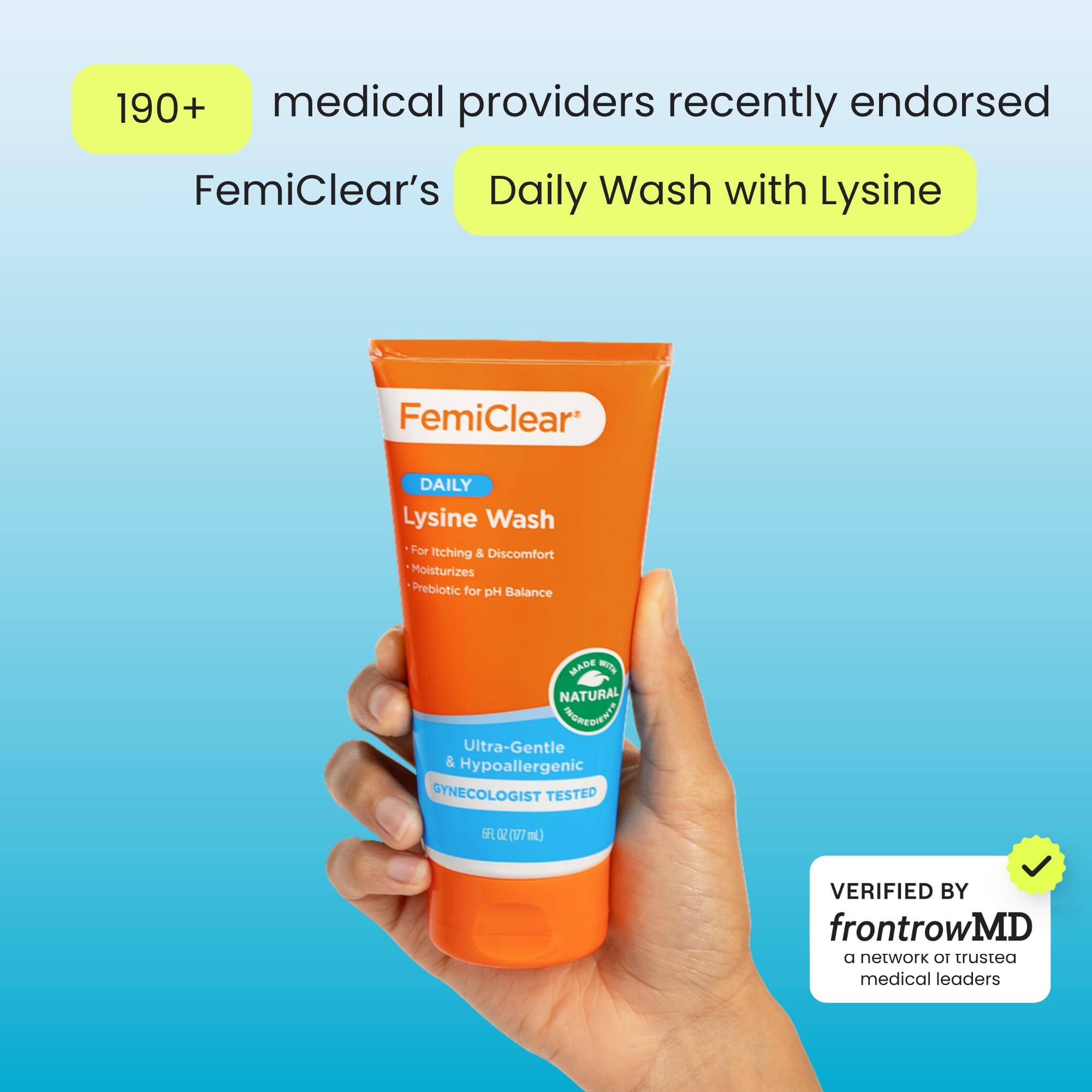 FemiClear Ultra-Gentle Wash bottle dispense illustrates easy, controlled application.