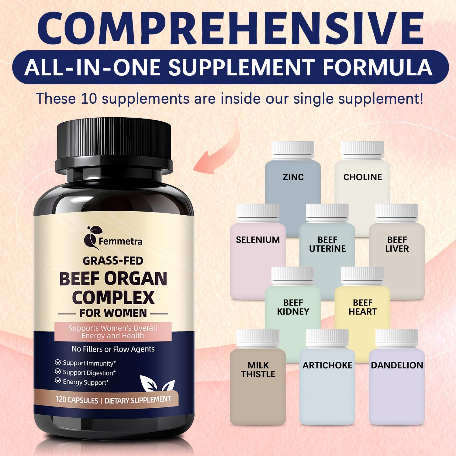 Femmetra Grass-Fed New Zealand origin tag emphasizes quality.