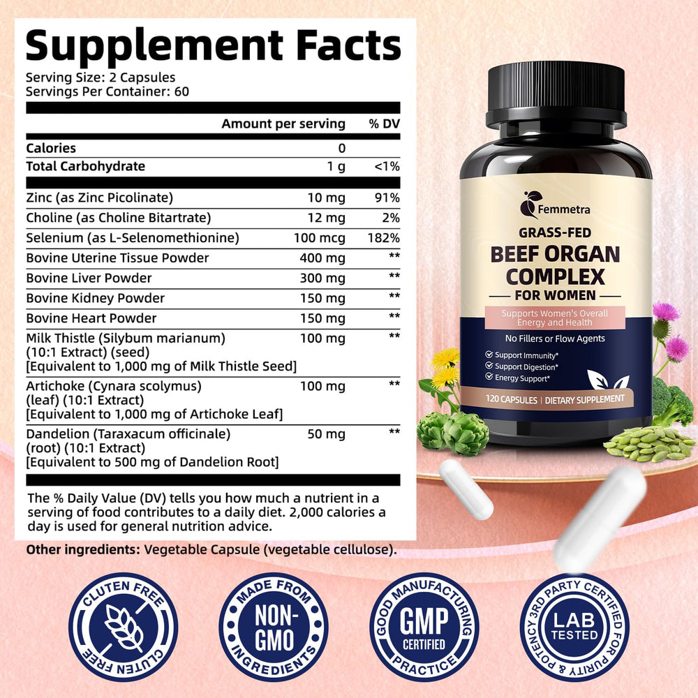 Femmetra Beef Organ Complex kidney highlight for nutrient diversity.