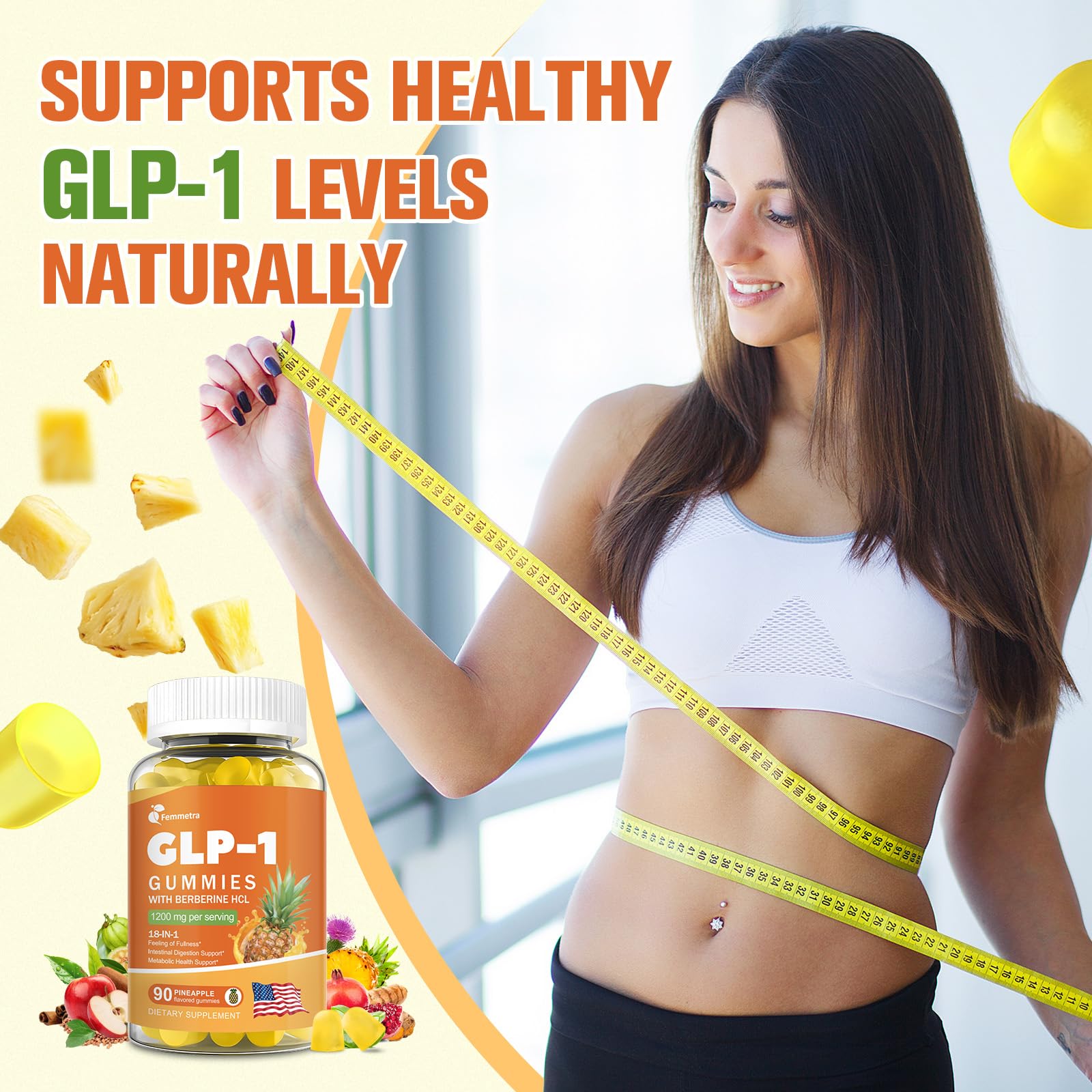 Close-up of Femmetra GLP-1 gummies ingredients label for transparency and informed use