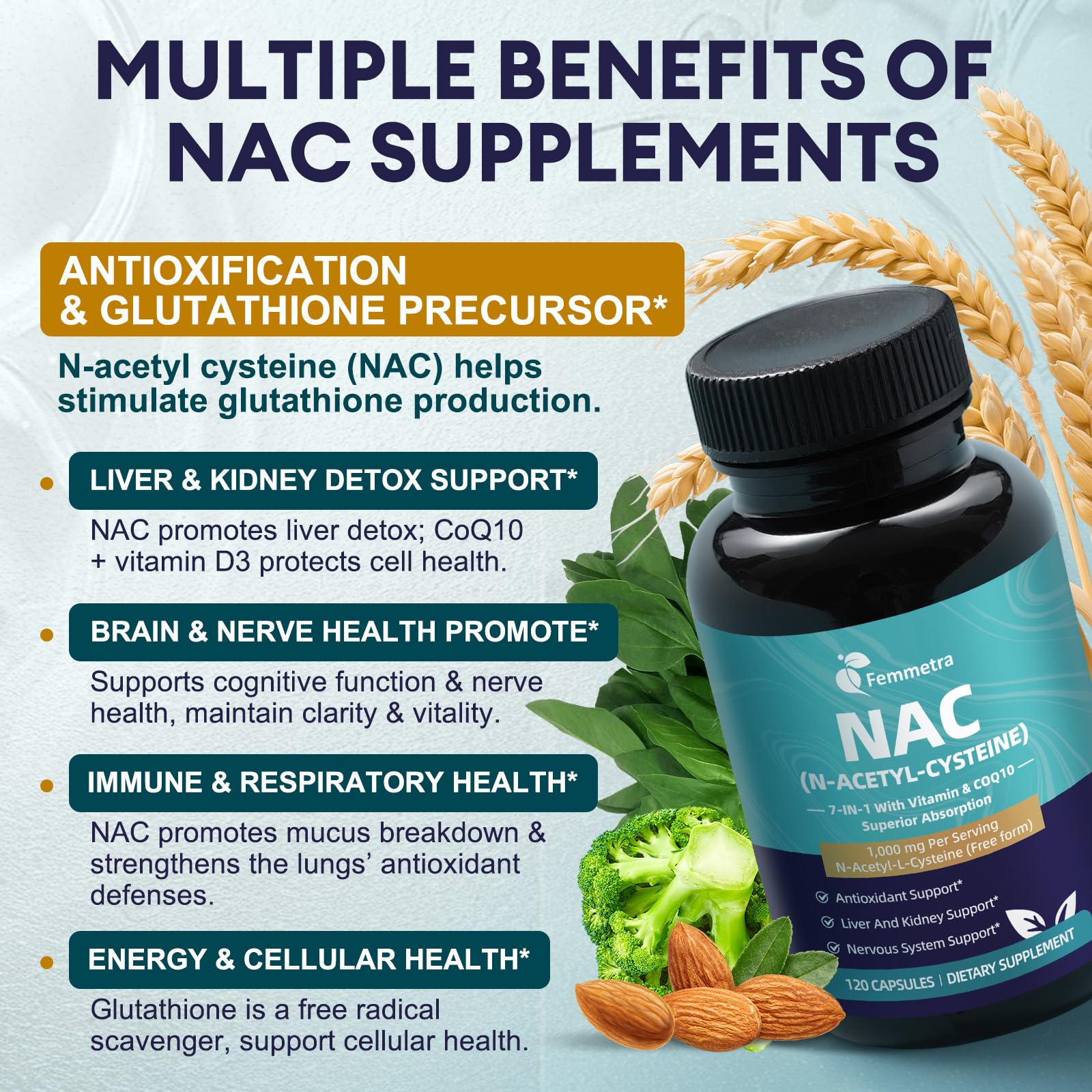 Femmetra NAC capsules being poured into a hand for easy daily use