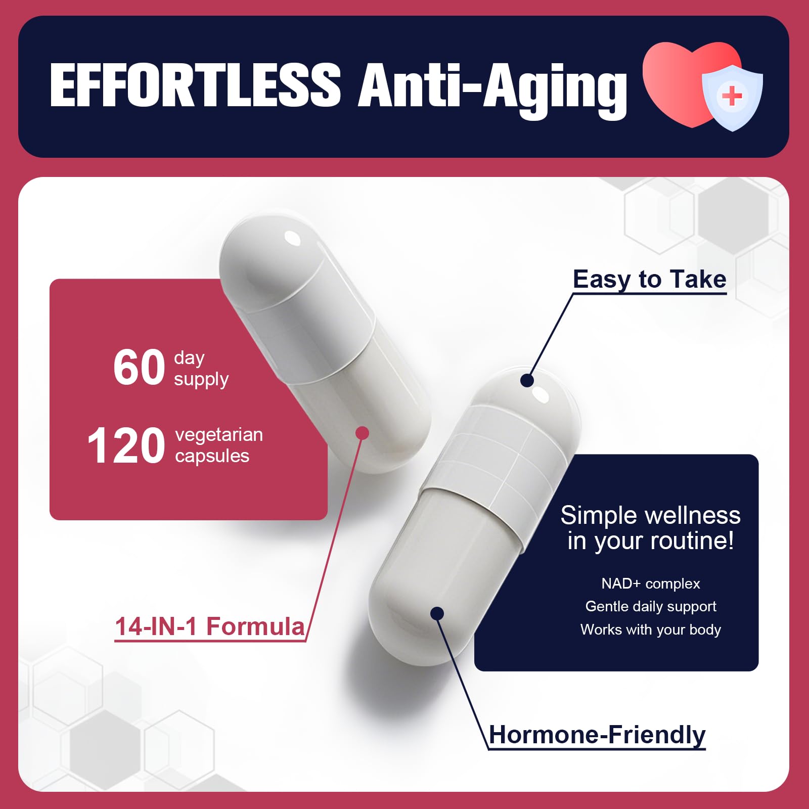 Two-week supply of Femmetra NAD+ capsules ready to take daily.