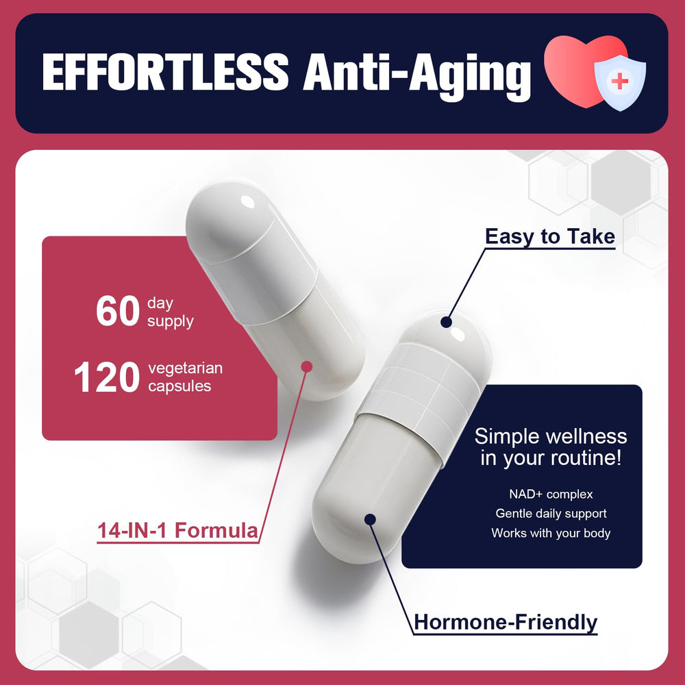 Two-week supply of Femmetra NAD+ capsules ready to take daily.