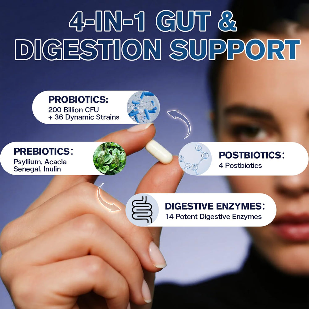 Femmetra postbiotics and enzymes focus image conveys comprehensive digestion support