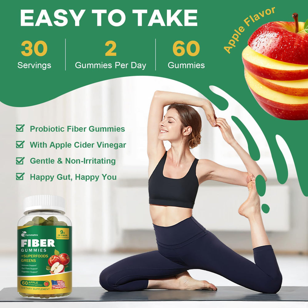 Femmetra vegan gummies lifestyle shot emphasizes plant-based digestion support.