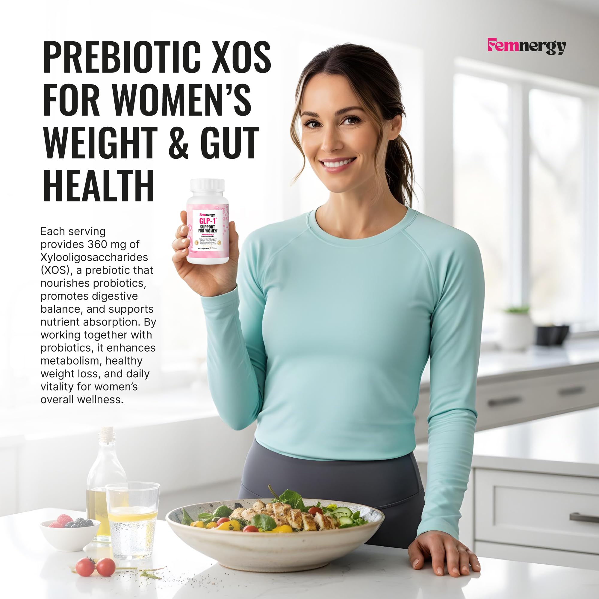 Craving control visualization with Femnergy GLP-1 product imagery.