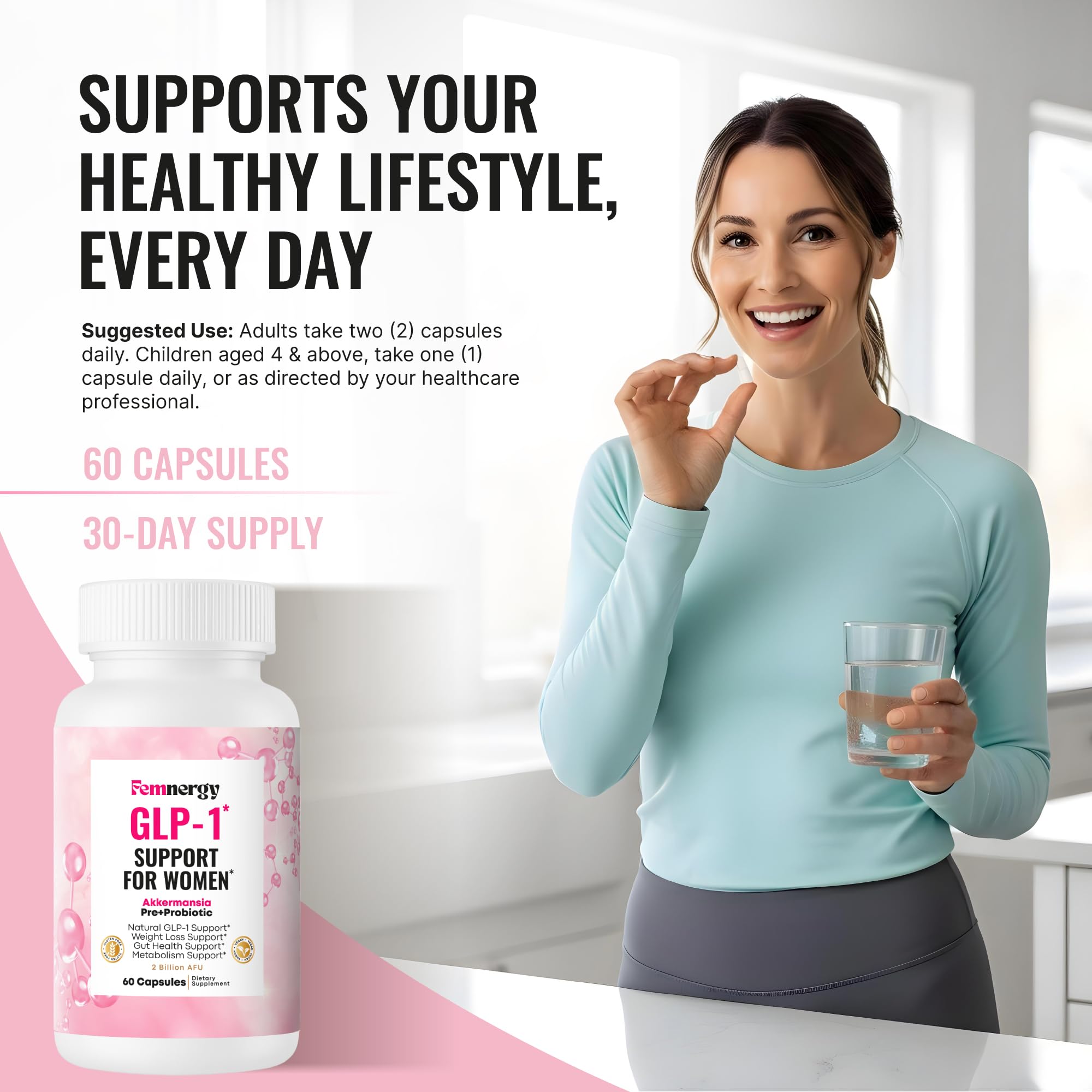 Energy and wellness shot featuring Femnergy GLP-1 to imply daily vitality.