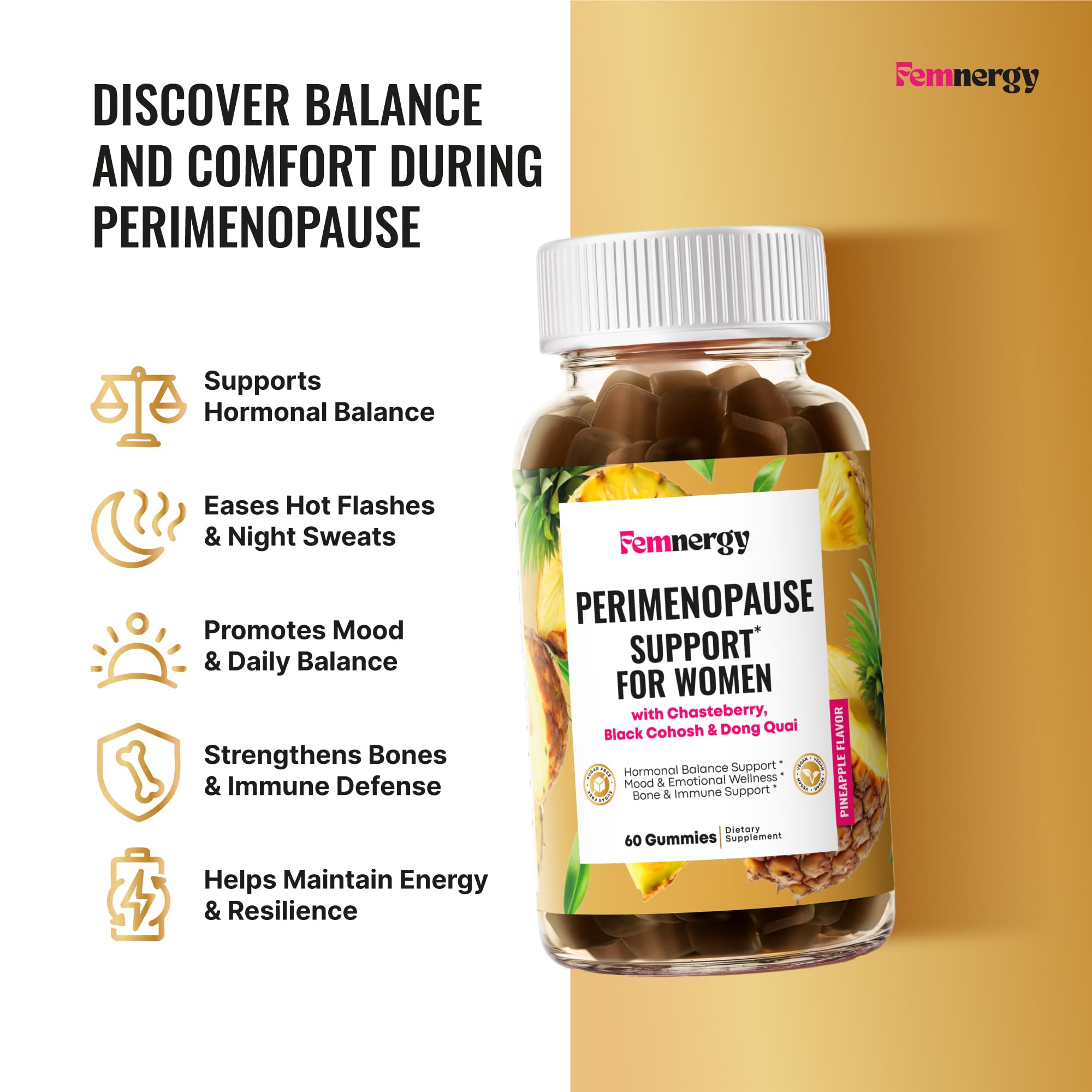 Femnergy pineapple-flavored gummies invite daily use for balance