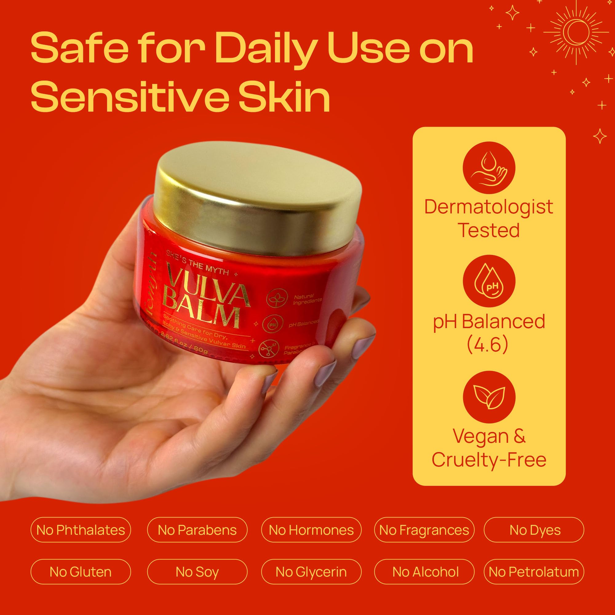 Hands applying Femyth Vulva Balm to demonstrate easy daily use