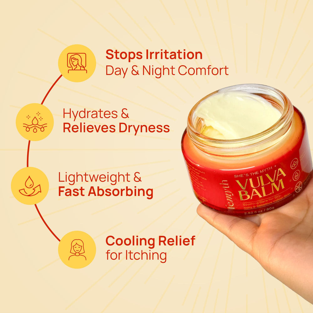 Femyth Vulva Balm cream texture on skin showing smooth, hydrating feel
