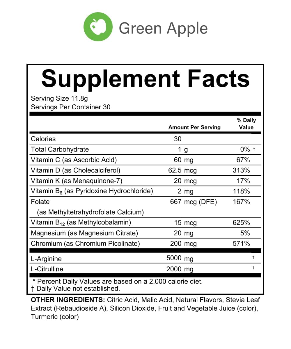 Fenix Nutrition L-Arginine Complete label notes Stevia as natural sweetener.